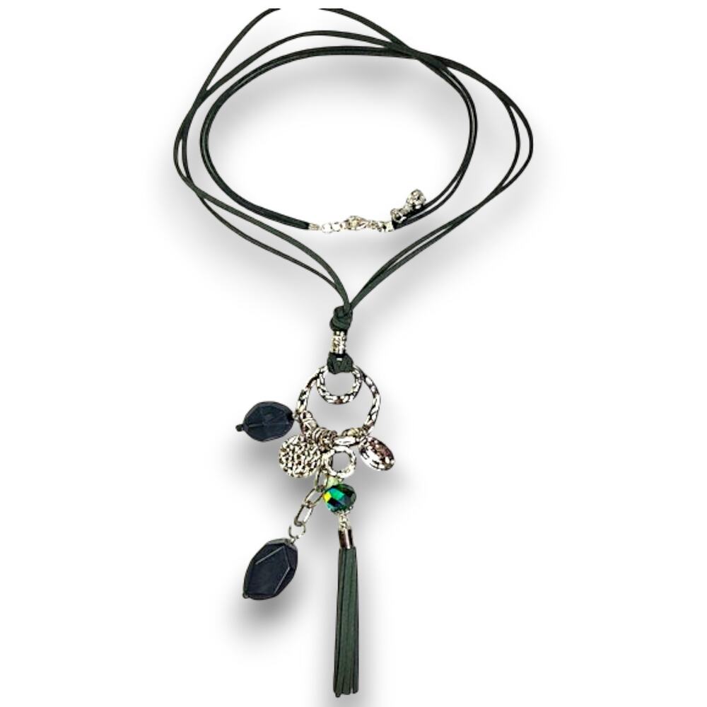 Cato Forest Green Charm & Tassel Necklace - Picture 7 of 9